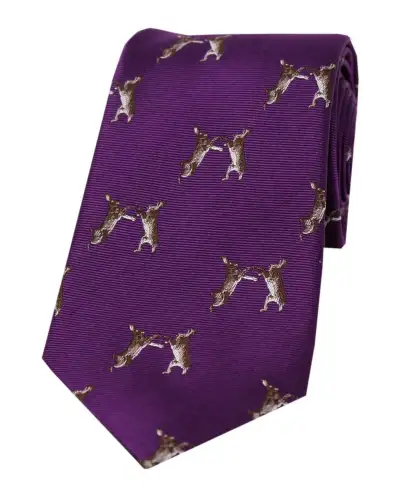 Silk Ties Soprano Ties Soprano Boxing Hares On Purple Ground Country Silk Tie £24.00