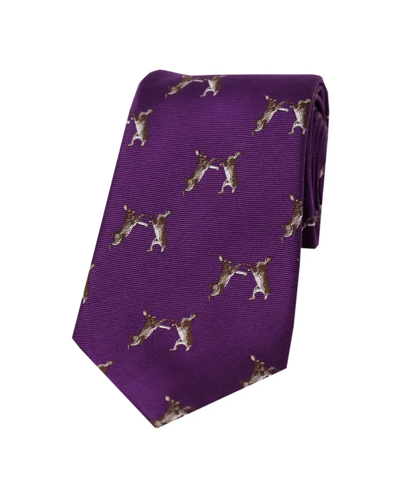 Silk Ties Soprano Ties Soprano Boxing Hares On Purple Ground Country Silk Tie £24.00
