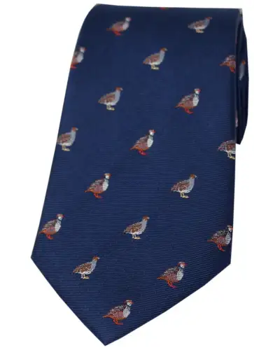 Silk Ties Soprano Ties Soprano Grouse And Partridge On Blue Ground Country Silk Tie £24.00
