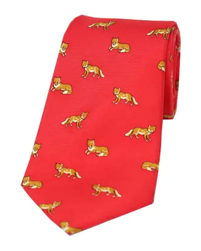 Silk Ties Soprano Ties Soprano Foxes On Red Ground Country Silk Tie £18.00