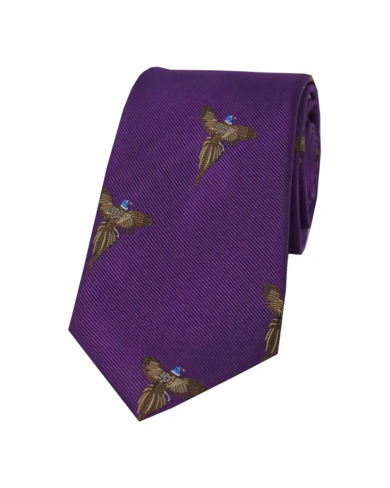 Silk Ties Soprano Ties Soprano Flying Pheasants On Purple Ground Country Silk Tie £24.00