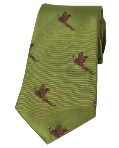 Silk Ties Soprano Ties Soprano Flying Pheasants On Moss Green Ground Country Silk Tie £18.00