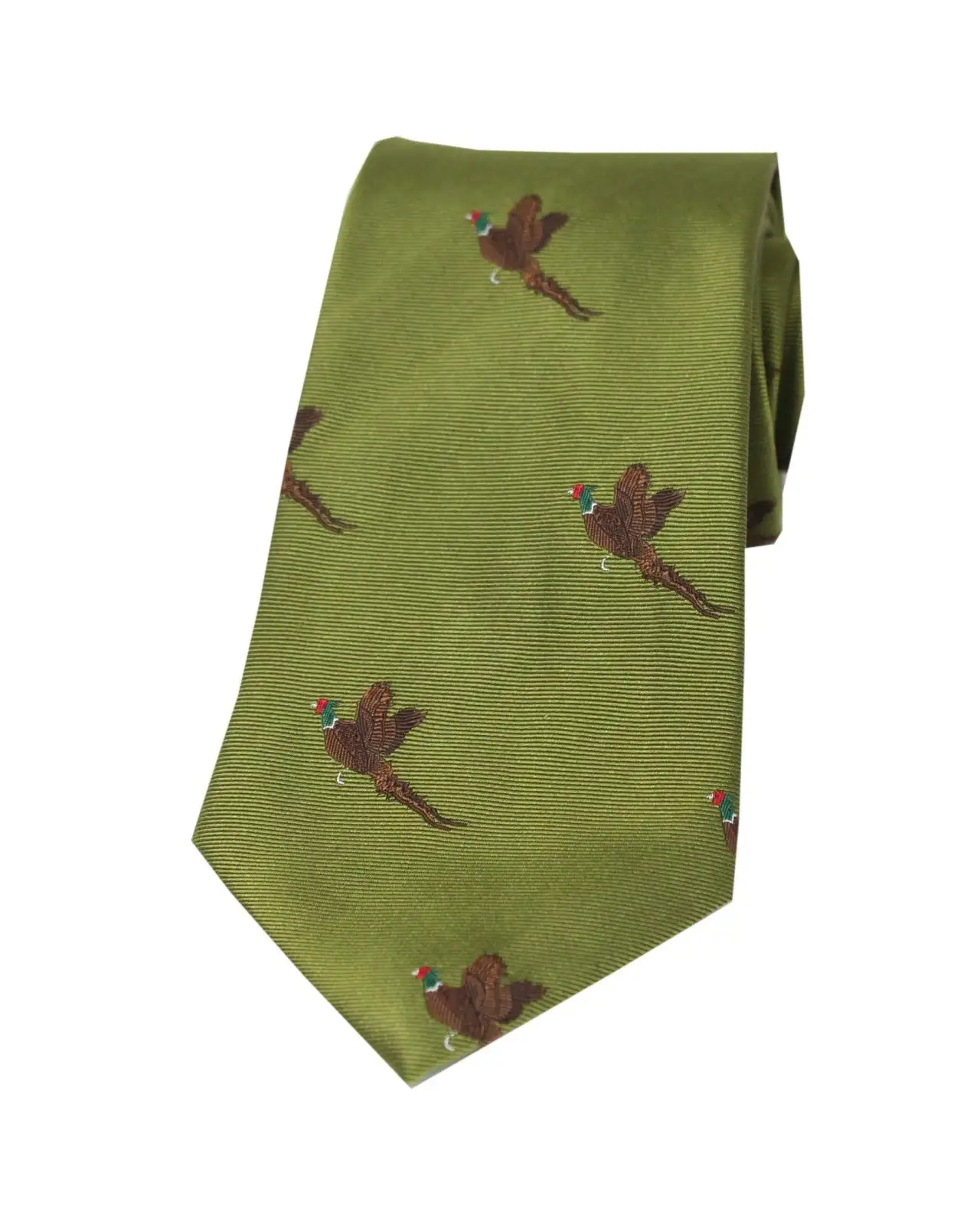 Silk Ties Soprano Ties Soprano Flying Pheasants On Moss Green Ground Country Silk Tie £18.00