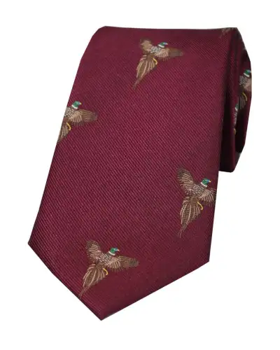 Silk Ties Soprano Ties Soprano Flying Pheasants On Wine Ground Country Silk Tie-ST-WC742 £24.00