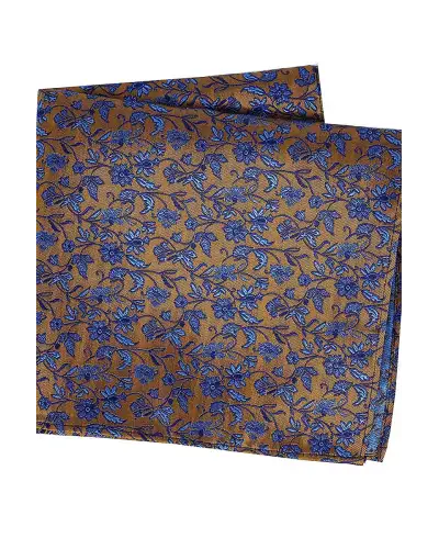 Pocket Square Soprano Ties Soprano Gold With Blue Flowers Silk Pocket Square £15.00