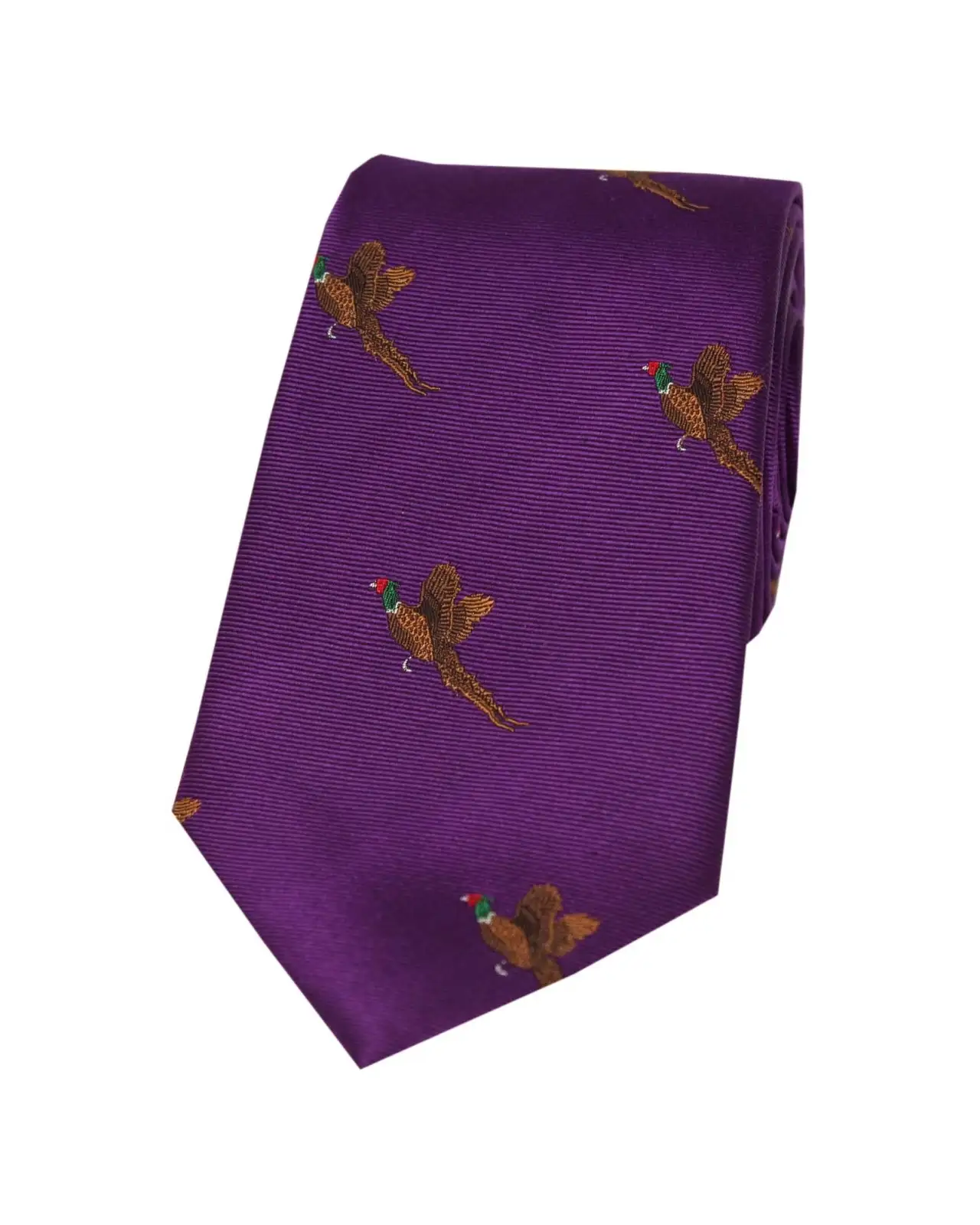 Silk Ties Soprano Ties Soprano Flying Pheasant On Purple Ground Country Silk Tie £24.00