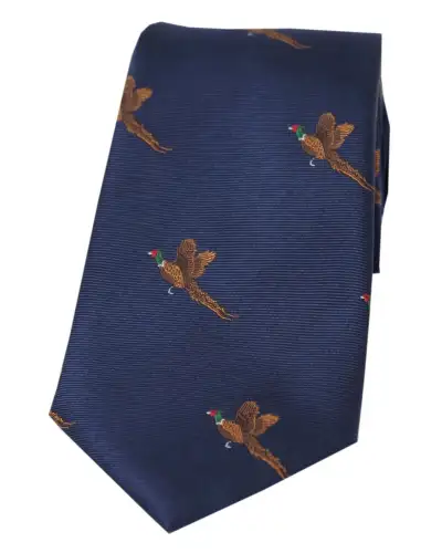 Silk Ties Soprano Ties Soprano Flying Pheasant On Navy Ground Country Silk Tie £24.00