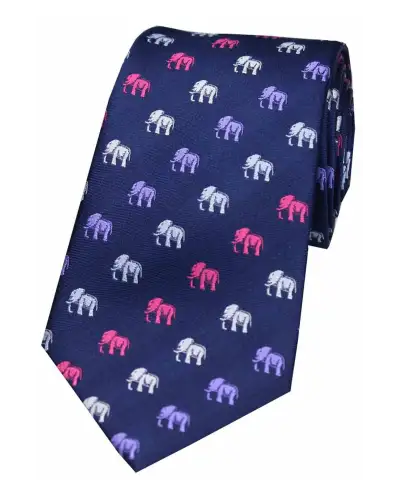 Silk Ties Soprano Ties Soprano Multicoloured Elephants On Navy Ground Country Silk Tie £24.00