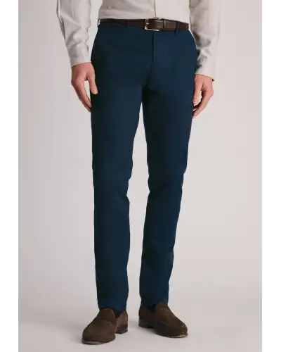 Trousers Brook Taverner Regular Fit Kingswood Dark Blue Textured Stretch Cotton Trousers £54.00