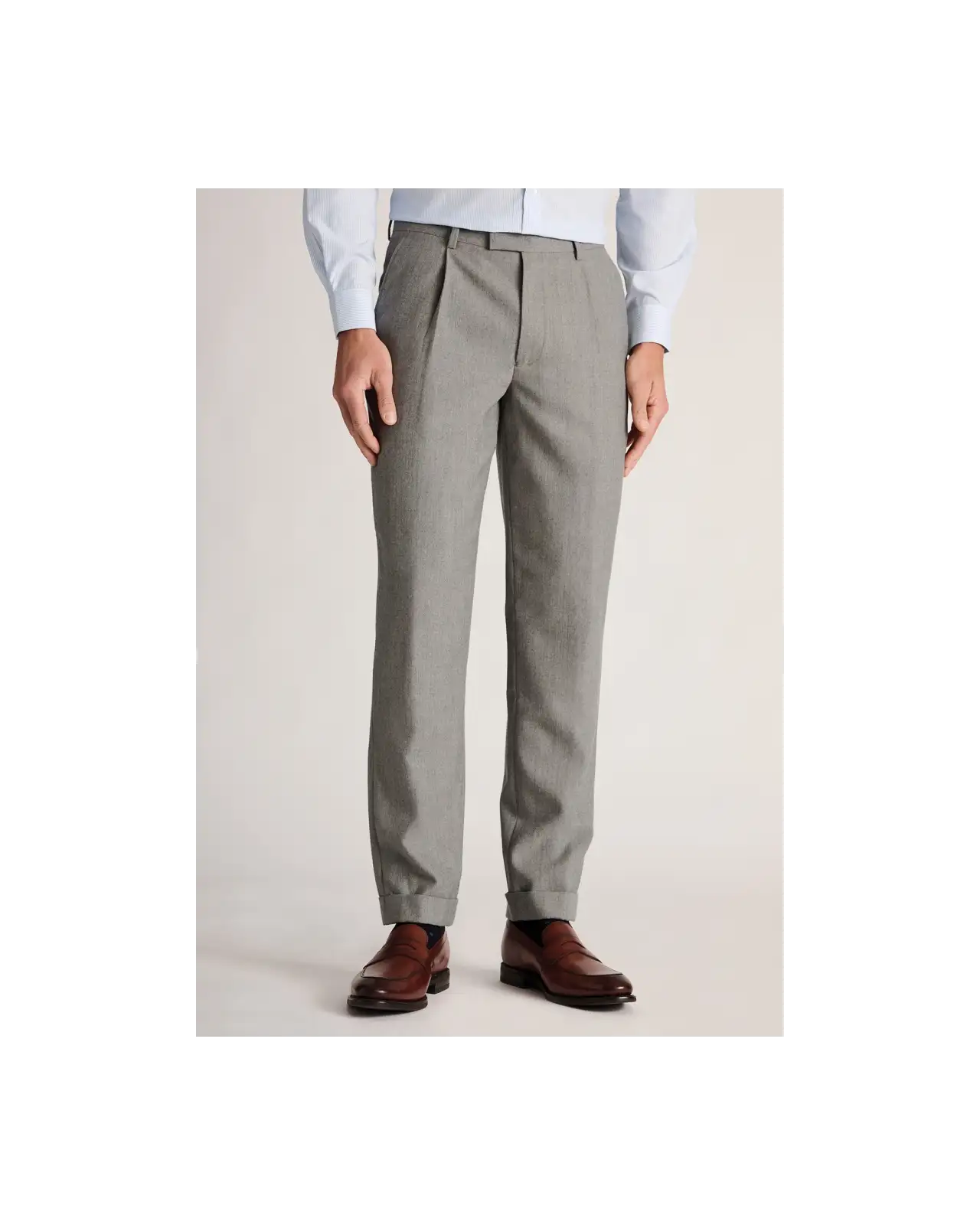 Fit Trousers Brook Taverner Tapered Fit Mcilroy Taupe Pleat Front Turn Up Wool Trousers £80.00