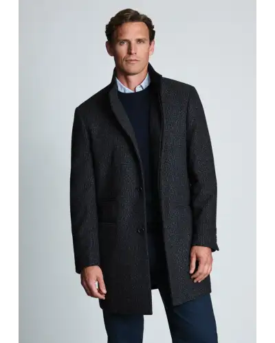 Overcoats Brook Taverner Winsford Charcoal Funnel Neck Textured Wool Blend Overcoat £134.00