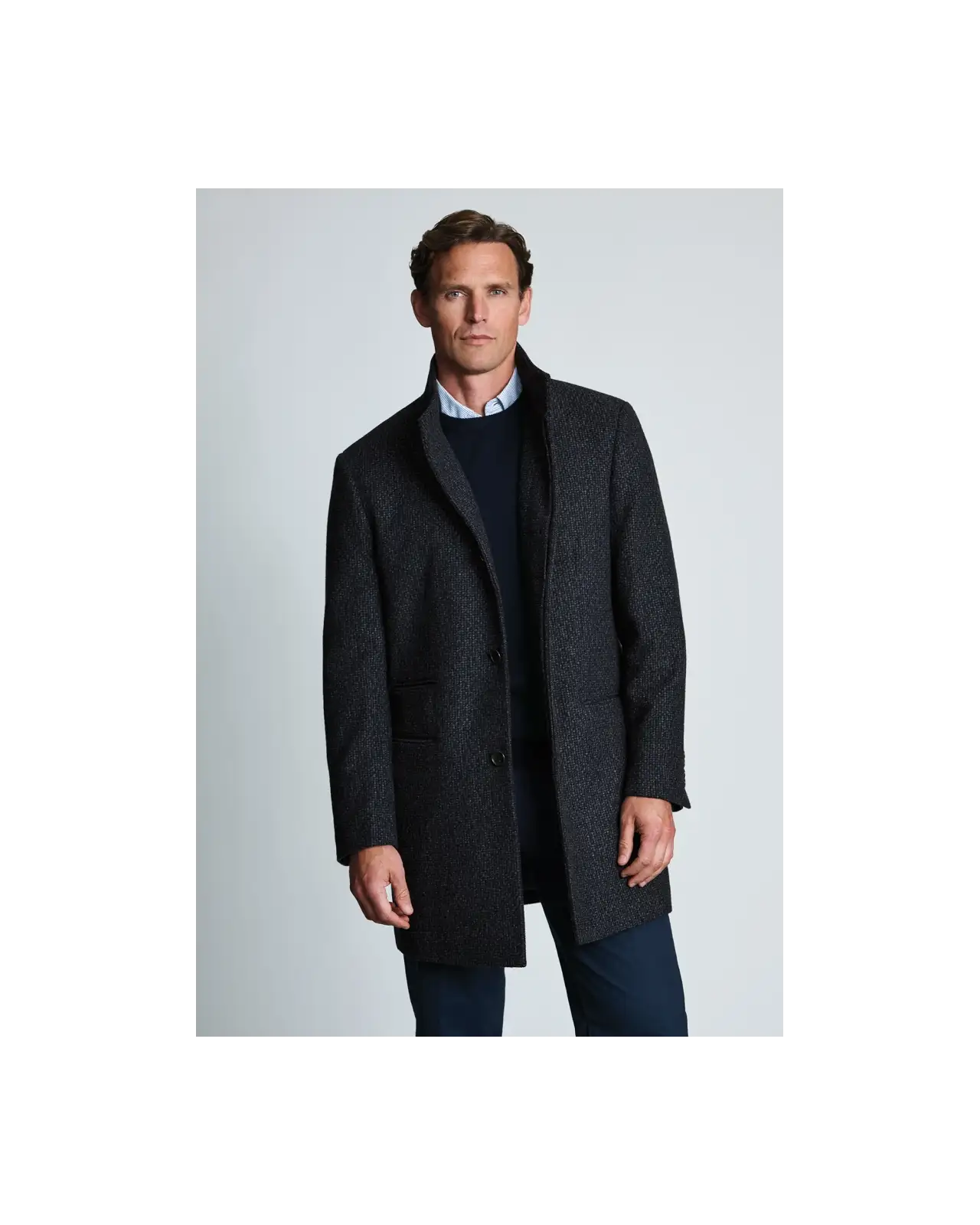 Overcoats Brook Taverner Winsford Charcoal Funnel Neck Textured Wool Blend Overcoat £134.00