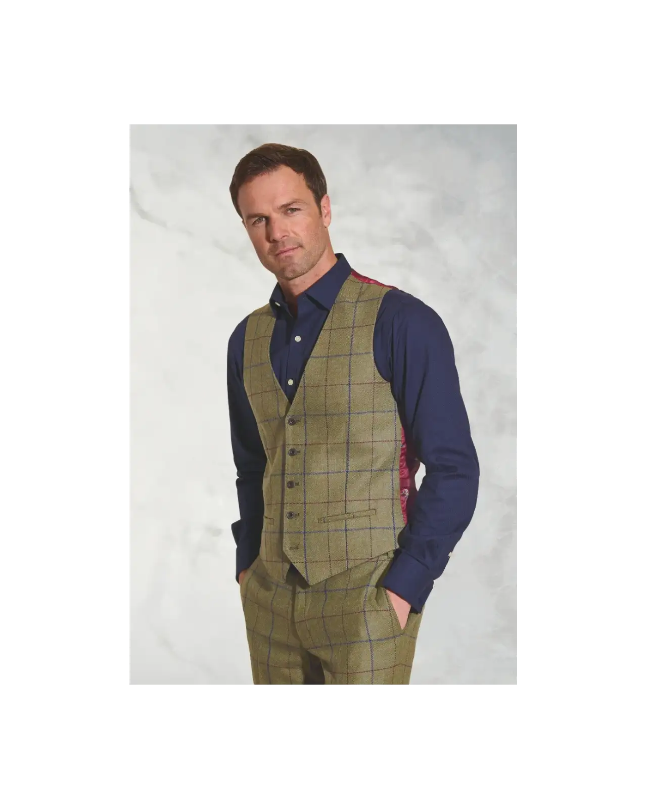 Waistcoats Brook Taverner Tailored Fit Haincliffe Green Check Wool Waistcoat £90.00