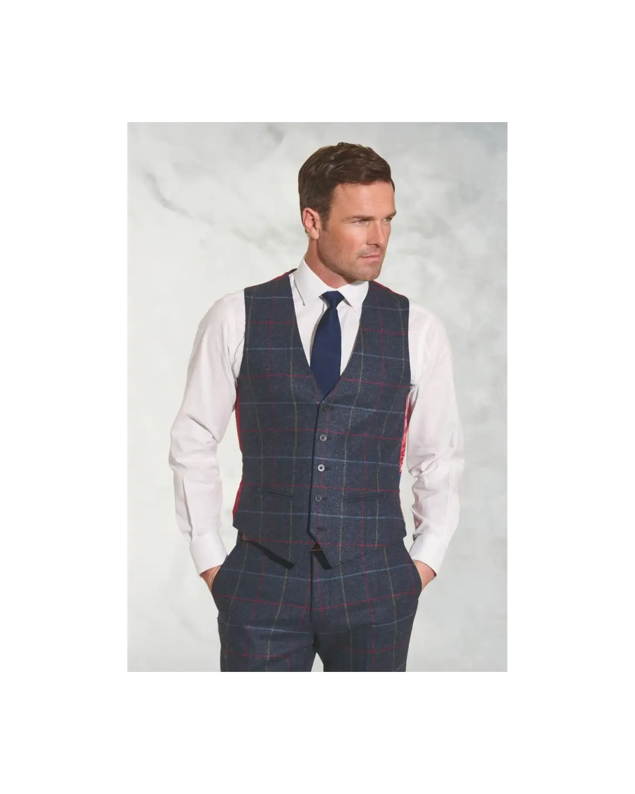 Waistcoats Brook Taverner Tailored Fit Haincliffe Blue Check Wool Waistcoat £90.00