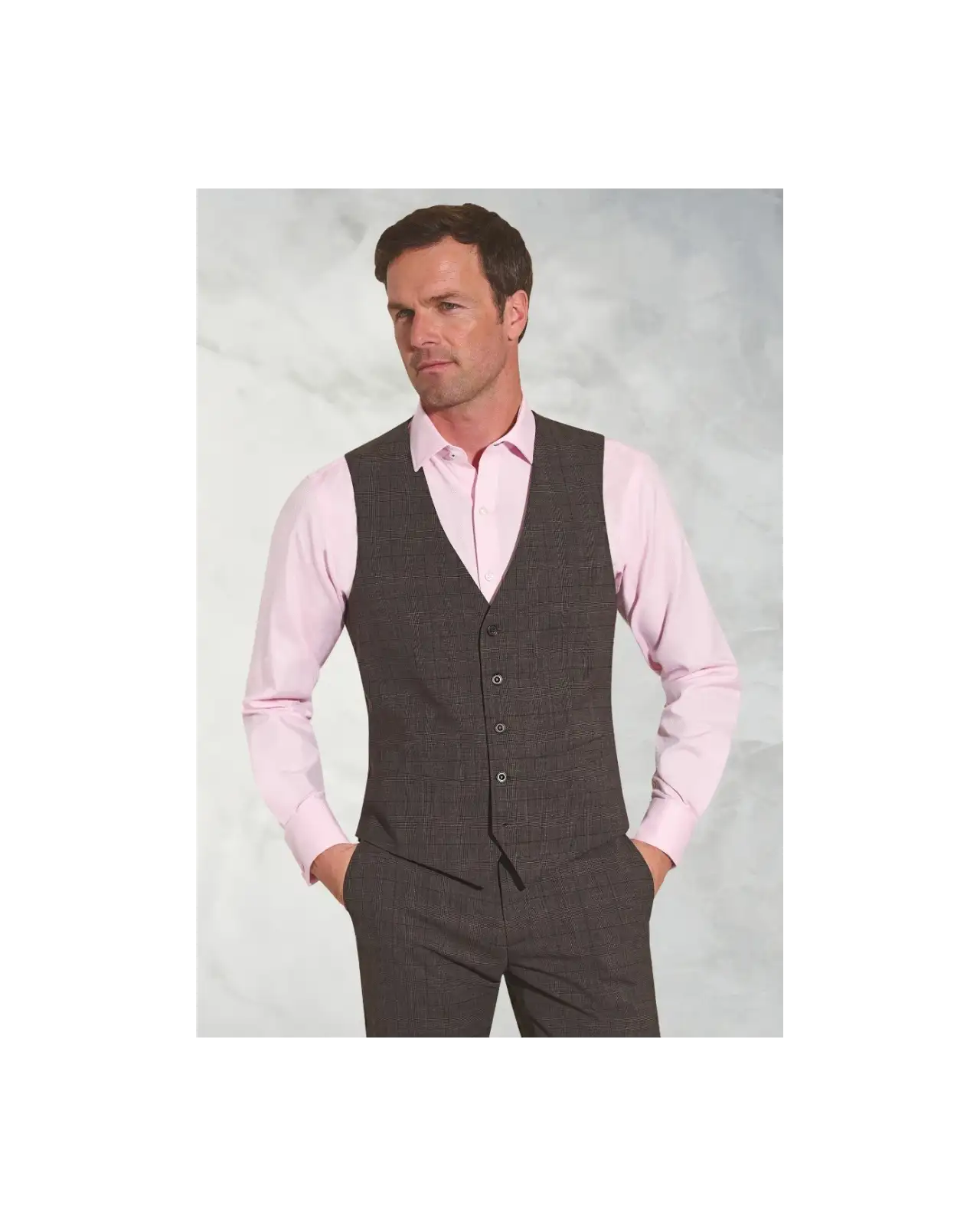 Waistcoats Brook Taverner Tailored Fit Cassino Grey Check Washable Waistcoat £71.00