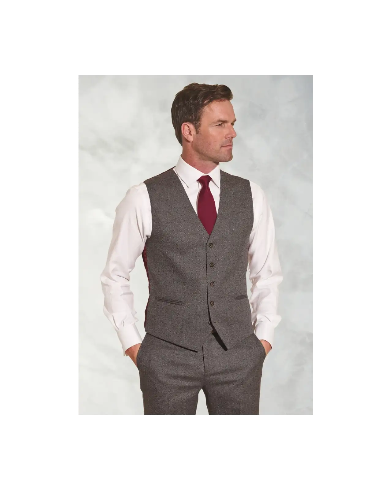 Waistcoats Brook Taverner Tailored Fit Clifford Grey Donegal Wool Suit Waistcoat £72.00