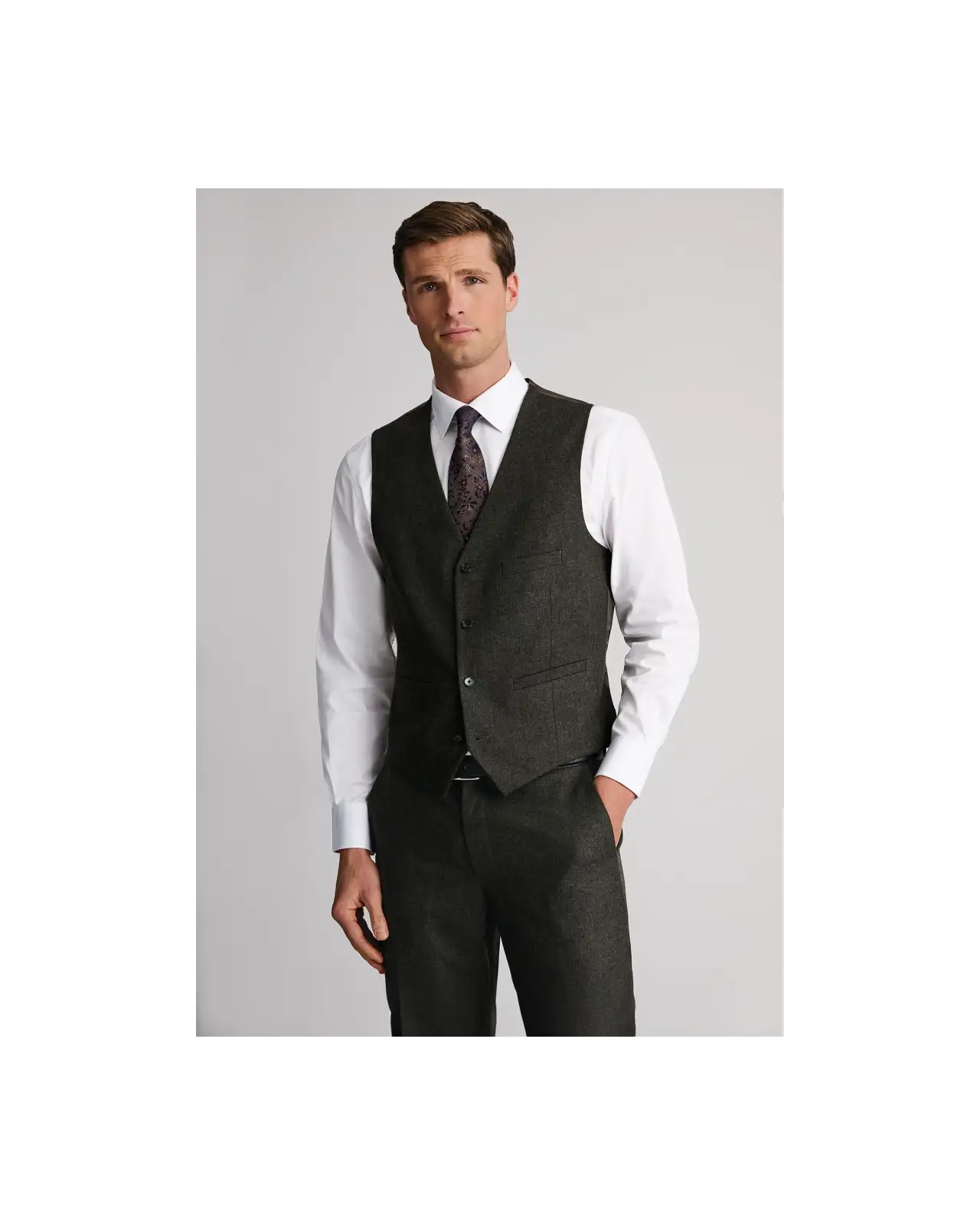 Waistcoats Brook Taverner Tailored Fit Kelston Khaki Italian Wool Blend Donegal Suit Waistcoat £63.00