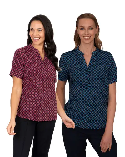 Tops Vortex Designs Bonnie Red 3 Button Neck Short Sleeve £28.00