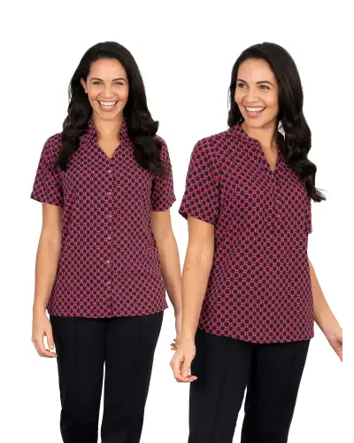 Tops Vortex Designs Bonnie Red 3 Button Neck Short Sleeve £28.00