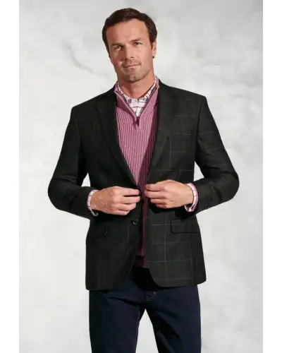 Jackets Brook Taverner Regular Fit Bale Olive Check Wool Linen Jacket - British Fabric £116.00