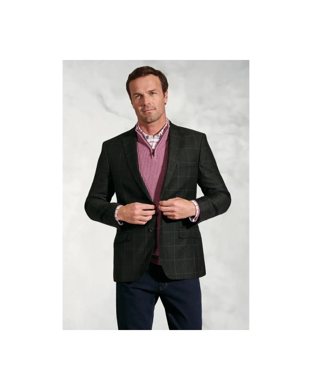 Jackets Brook Taverner Regular Fit Bale Olive Check Wool Linen Jacket - British Fabric £116.00