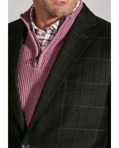 Jackets Brook Taverner Regular Fit Bale Olive Check Wool Linen Jacket - British Fabric £116.00