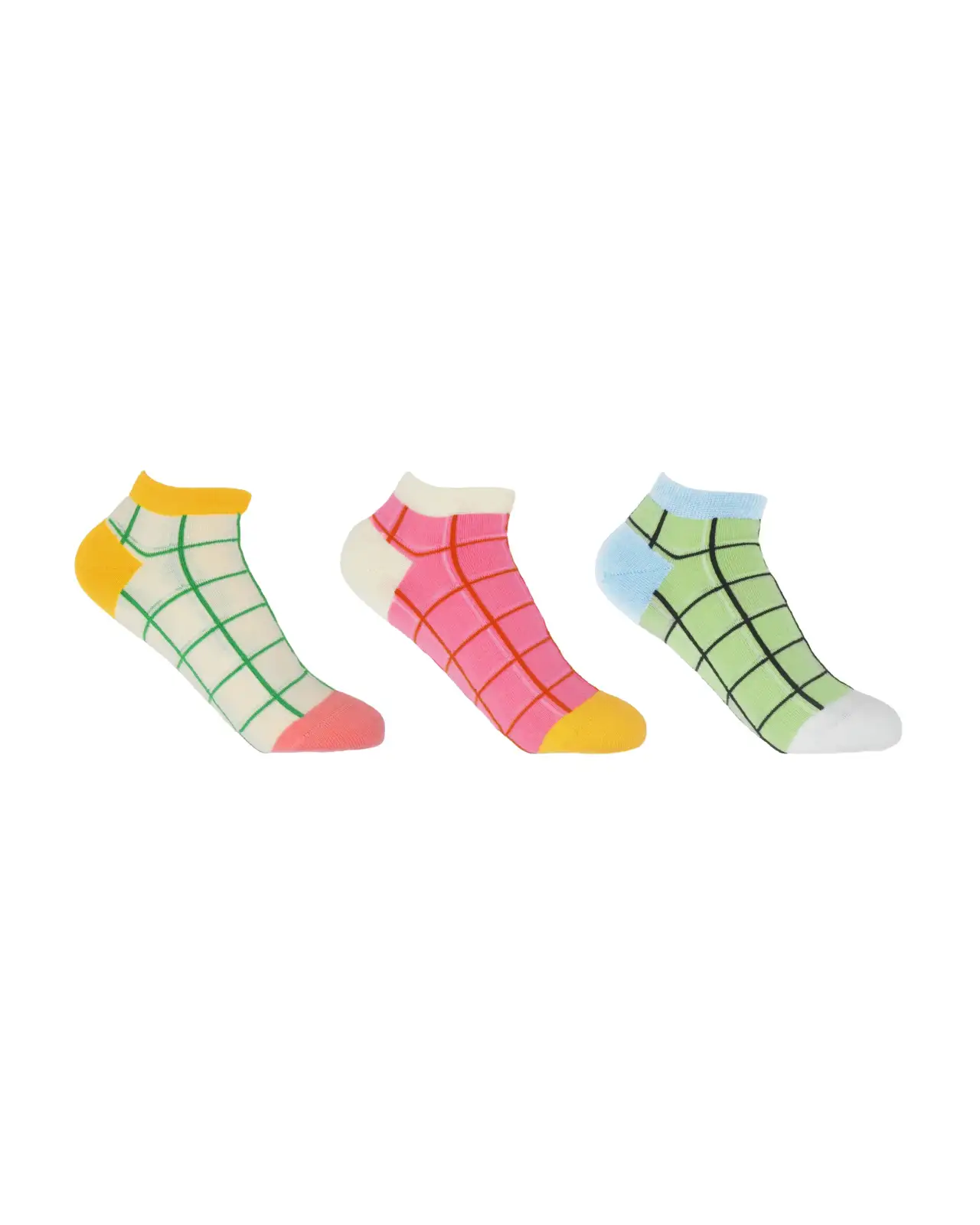 Women PEPER HAROW Grid Womens Trainer Socks Bundle - Lime Pink Cream £25.00