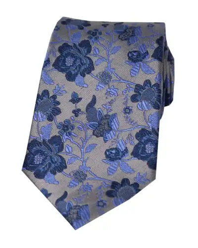Silk Ties Soprano Ties Soprano Grey And Blue Floral Patterned Silk Tie £15.00