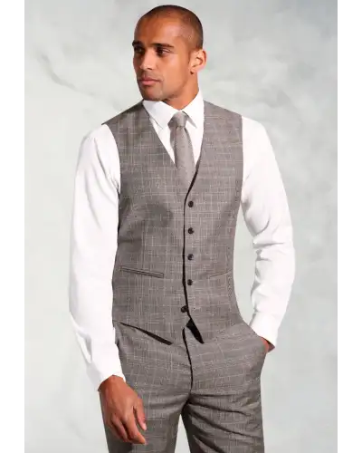 Waistcoats Brook Taverner Tailored Fit Coltrane Chestnut Brown Prince Of Wales Check Pure New Wool Suit Waistcoat £45.00