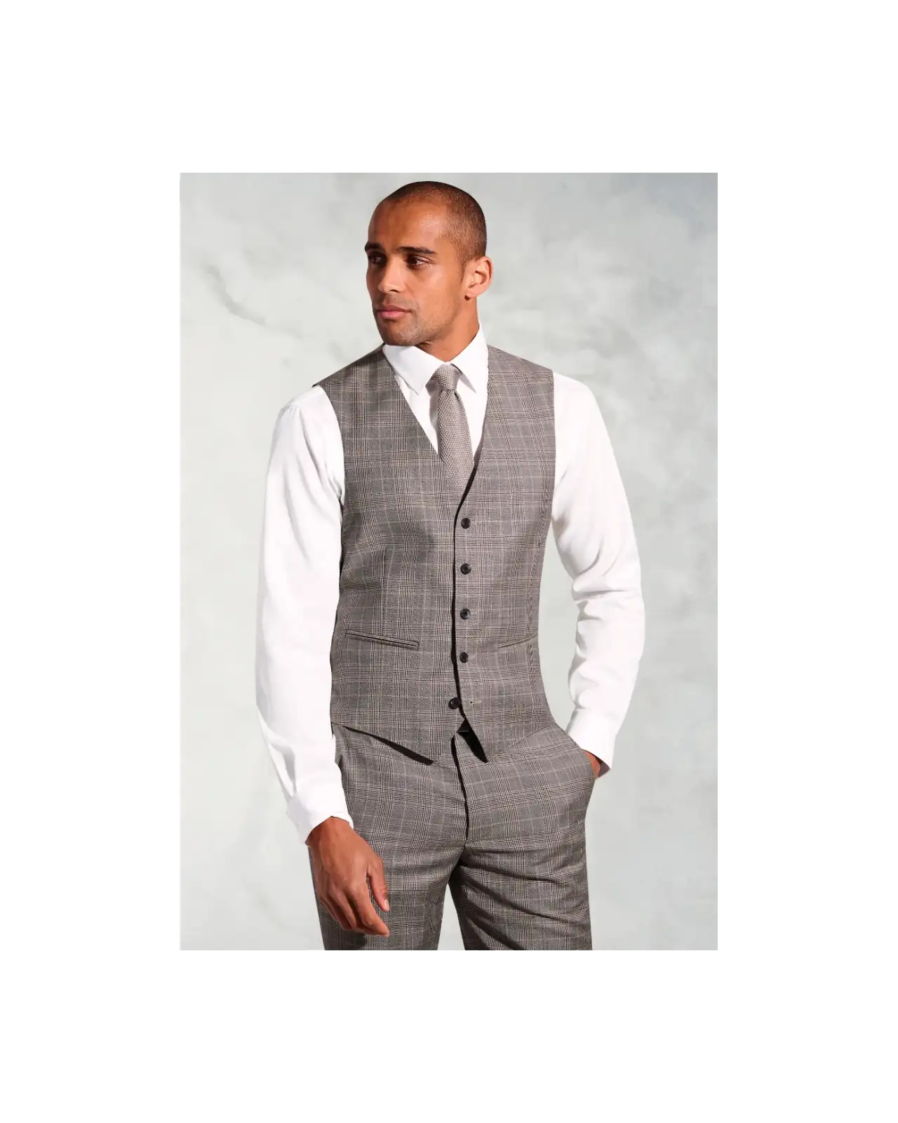Waistcoats Brook Taverner Tailored Fit Coltrane Chestnut Brown Prince Of Wales Check Pure New Wool Suit Waistcoat £45.00