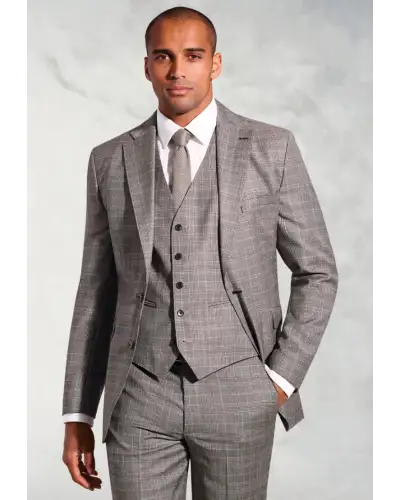 Waistcoats Brook Taverner Tailored Fit Coltrane Chestnut Brown Prince Of Wales Check Pure New Wool Suit Waistcoat £45.00