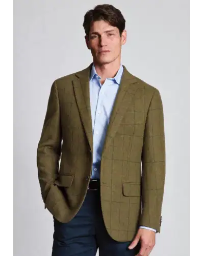 Jackets Brook Taverner Tailored Fit Bentham Olive Check British Wool Jacket £206.00