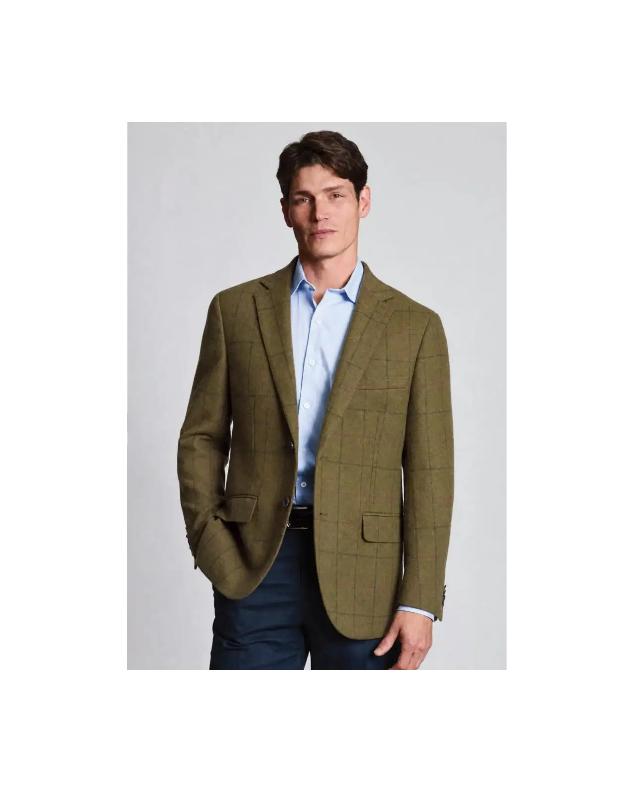 Jackets Brook Taverner Tailored Fit Bentham Olive Check British Wool Jacket £206.00
