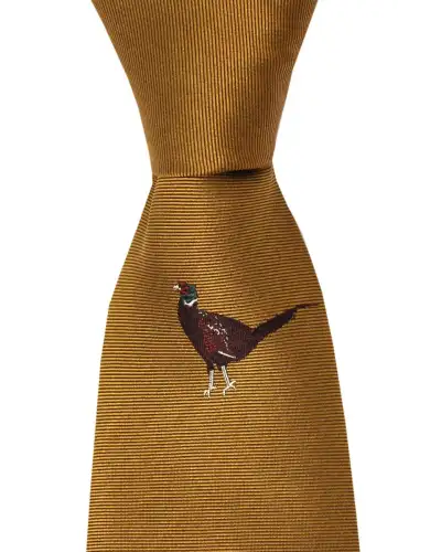 Silk Ties Soprano Ties Soprano Single Motif Standing Pheasant On Mustard Ground Country Silk Tie £24.00