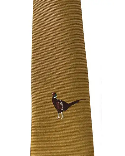 Silk Ties Soprano Ties Soprano Single Motif Standing Pheasant On Mustard Ground Country Silk Tie £24.00