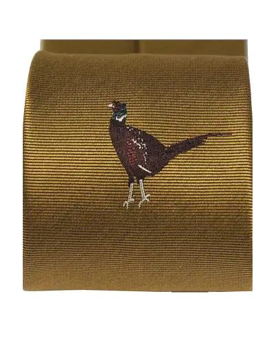 Silk Ties Soprano Ties Soprano Single Motif Standing Pheasant On Mustard Ground Country Silk Tie £24.00
