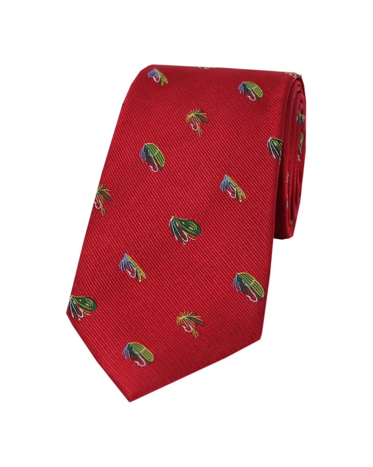 Silk Ties Soprano Ties Soprano Fishing Flies On Red Ground Country Silk Tie £18.00