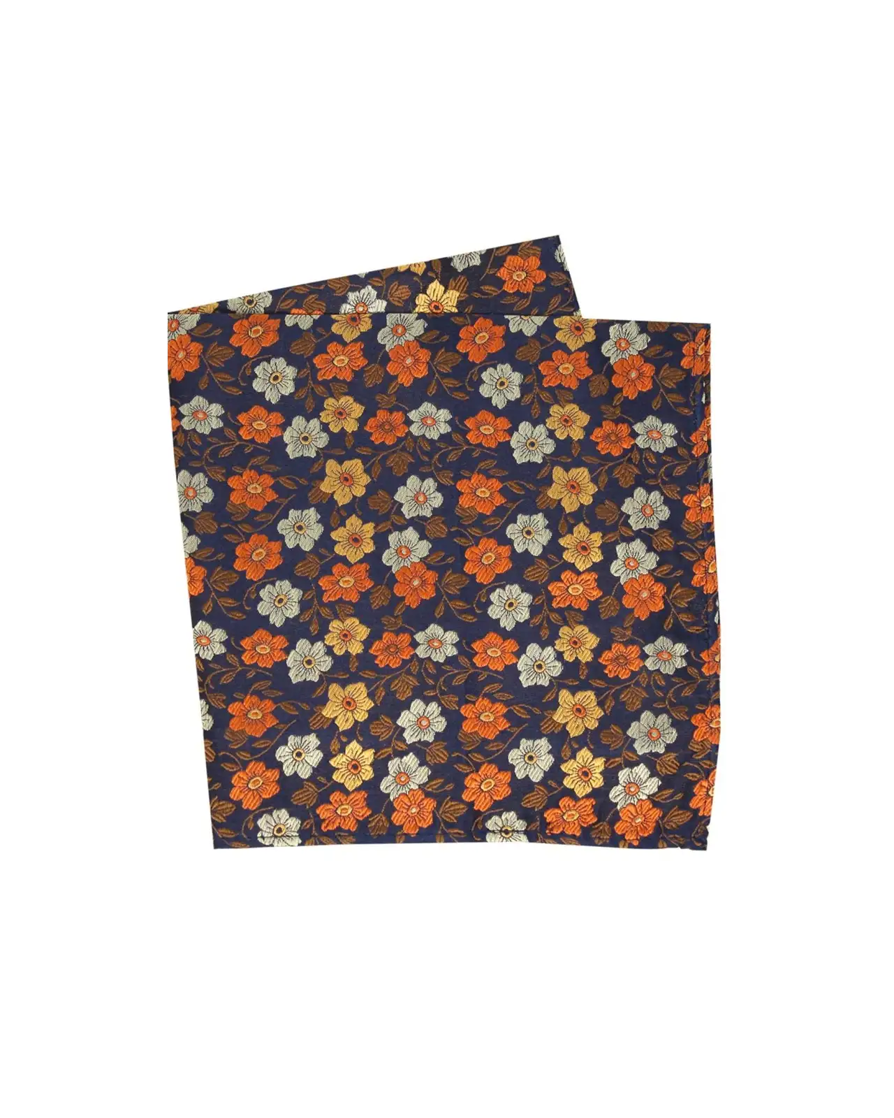 Pocket Square Soprano Ties Soprano Dark Navy With Orange Bronze Ivory Flowers Silk Pocket Square £16.00
