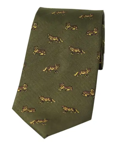 Silk Ties Soprano Ties Soprano Foxes On Green Ground Country Silk Tie £24.00