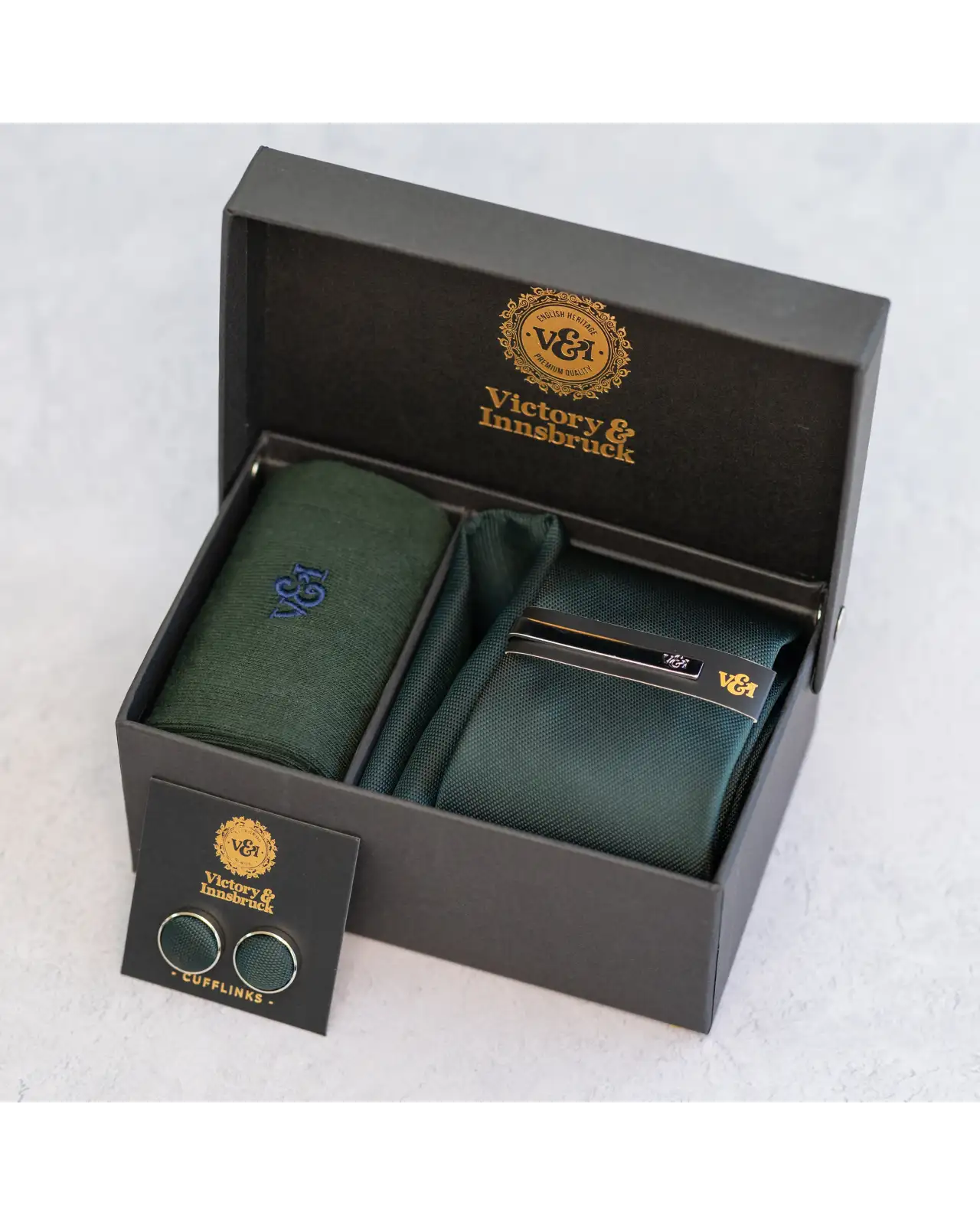 Tie Gift Sets Victory and Innsbruck Dark Bottle Green Textured Tie Set £45.00