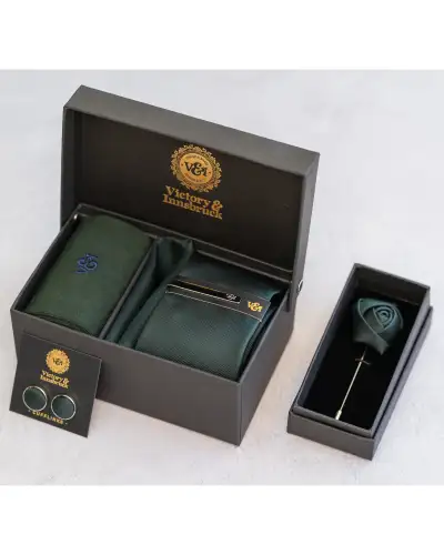Tie Gift Sets Victory and Innsbruck Dark Bottle Green Textured Tie Set £45.00