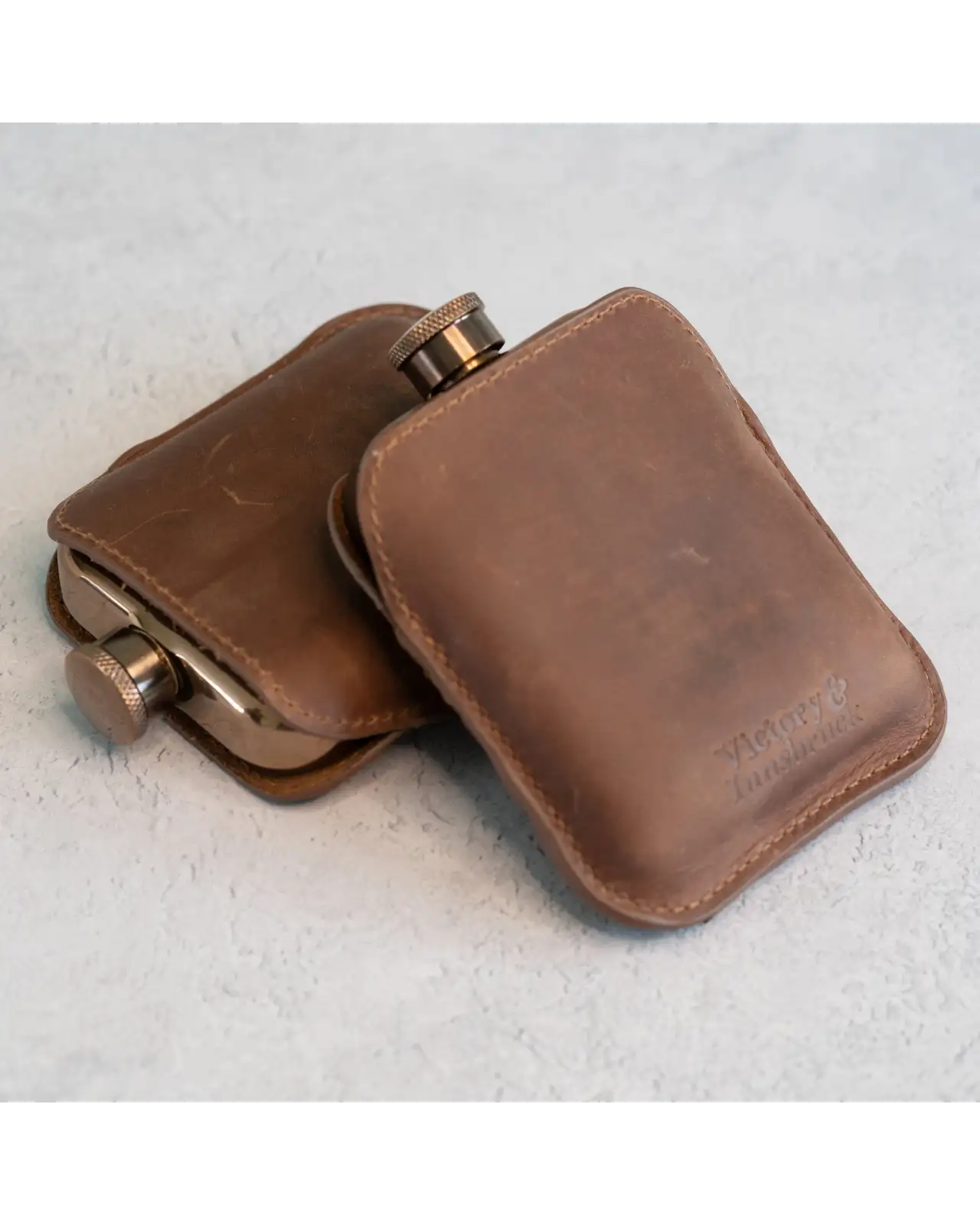 Flasks Victory and Innsbruck Full Grain Leather Cased Hip Flask Full Brown Leather Copper Flask £30.00