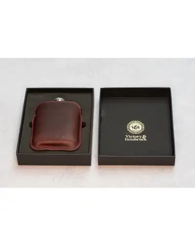 Flasks Victory and Innsbruck Full Grain Leather Cased Hip Flask Full Burgundy Sleeve Silver Flask £30.00