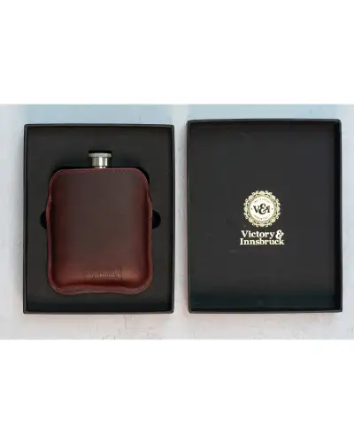 Flasks Victory and Innsbruck Full Grain Leather Cased Hip Flask Full Burgundy Sleeve Silver Flask £30.00