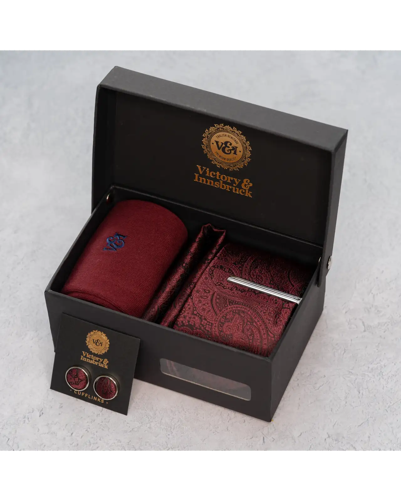 Tie Gift Sets Victory and Innsbruck Burgundy Red Paisley Tie Set £45.00