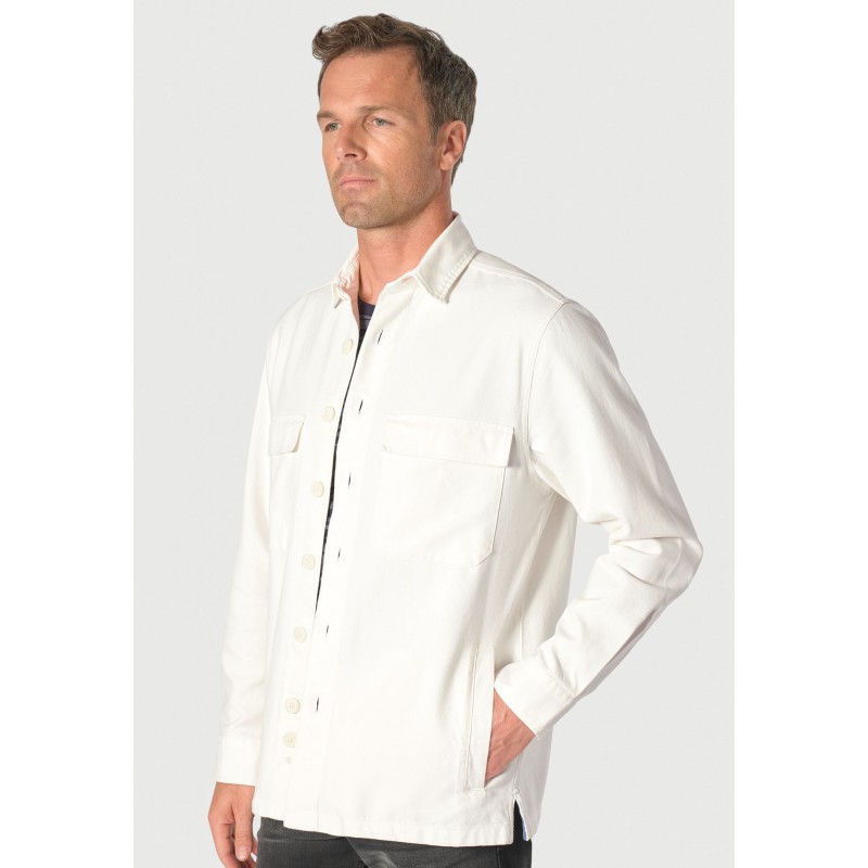 Overshirts Brook Taverner Dwight Off White Pure Cotton Cavalry Twill Overshirt £62.00