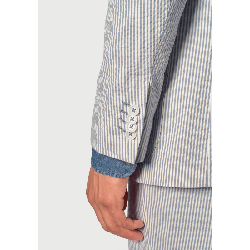 Jackets Brook Taverner Tailored Fit Drewett Blue Striped Cotton Stretch Seersucker Jacket £116.00