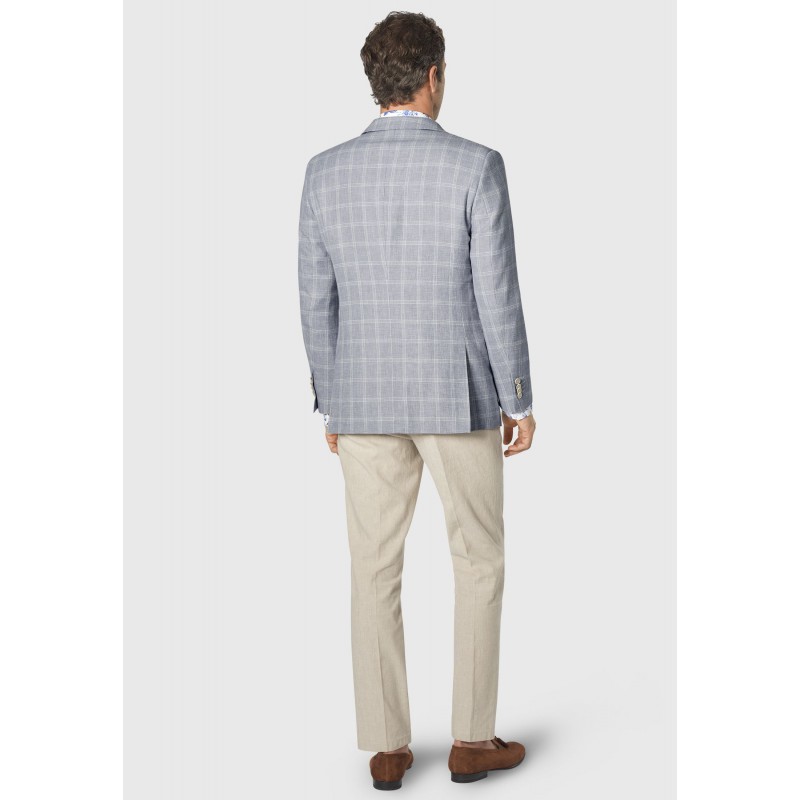 Jackets Brook Taverner Tailored Fit Pigott Silver Blue Check Linen Blend Jacket £161.00