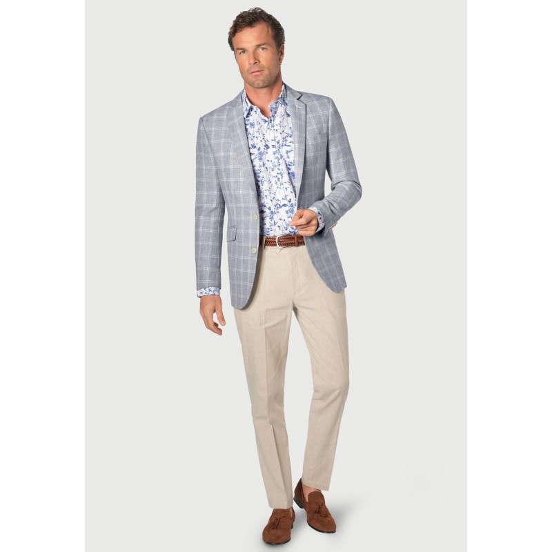 Jackets Brook Taverner Tailored Fit Pigott Silver Blue Check Linen Blend Jacket £161.00