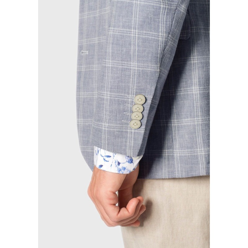 Jackets Brook Taverner Tailored Fit Pigott Silver Blue Check Linen Blend Jacket £161.00